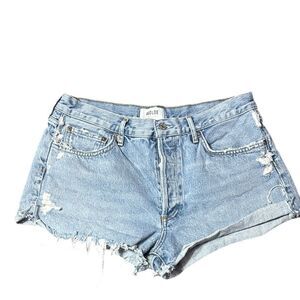 Agolde women’s 30 Parker shorts in rapture button fly high rise gray cut off